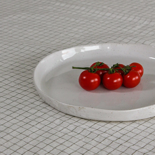 large round serving platter ~ speckled white