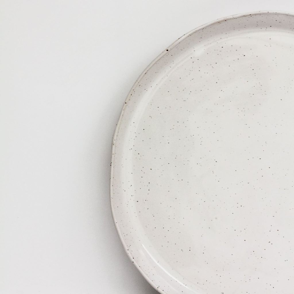 large round serving platter ~ speckled white