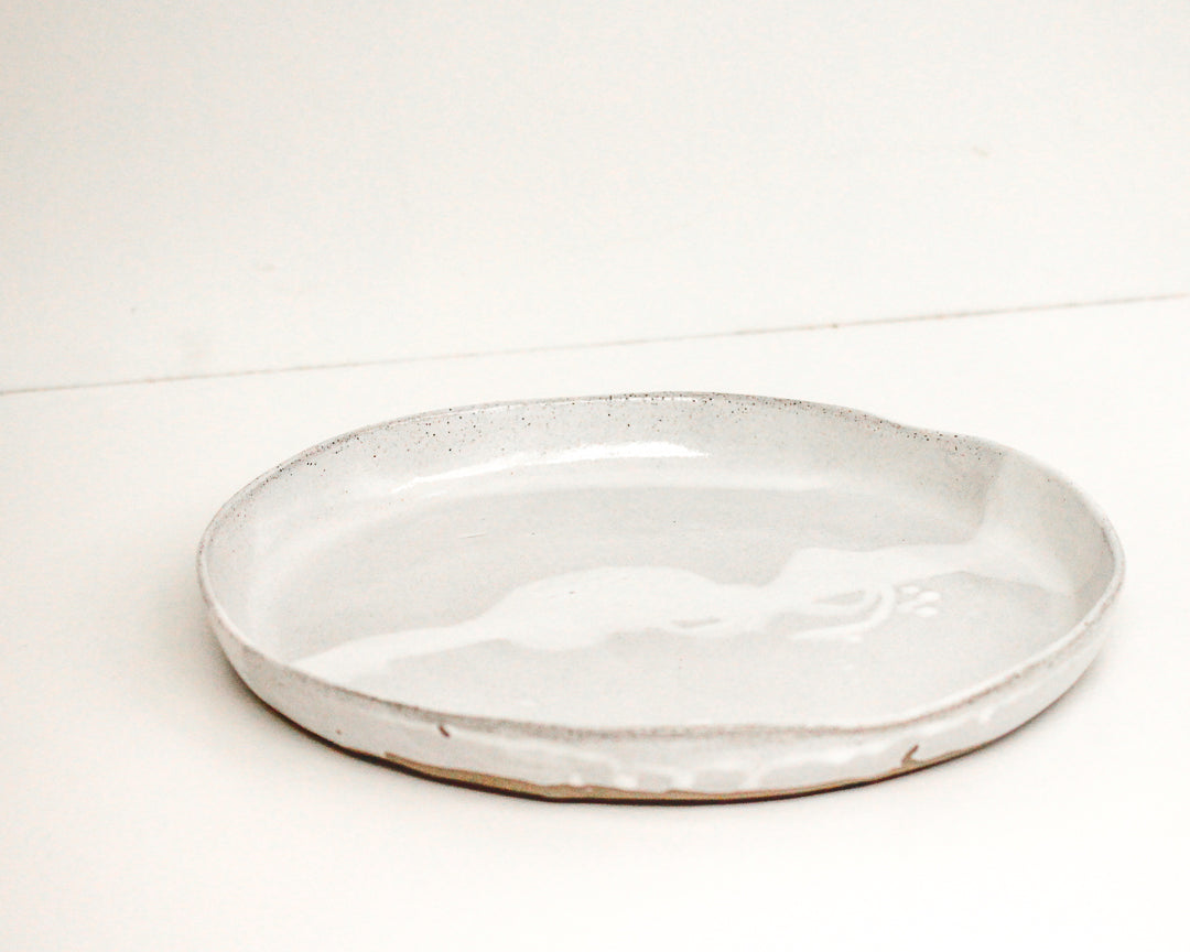 large handmade serving platter ~ speckled grey