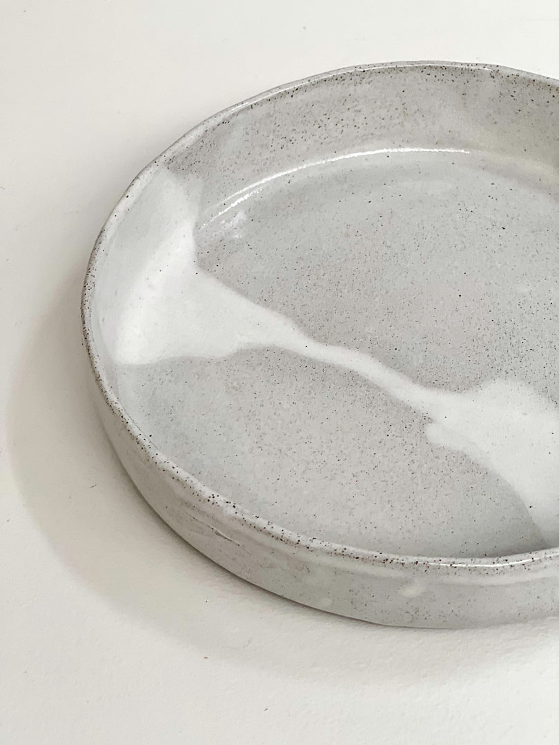 handmade pottery serving dish ~ speckled grey