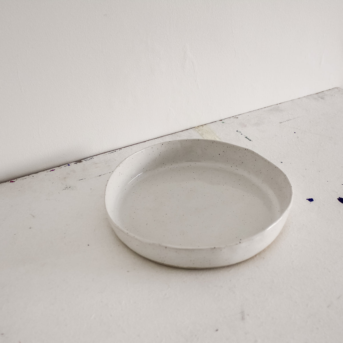 handmade pottery serving dish ~ speckled white