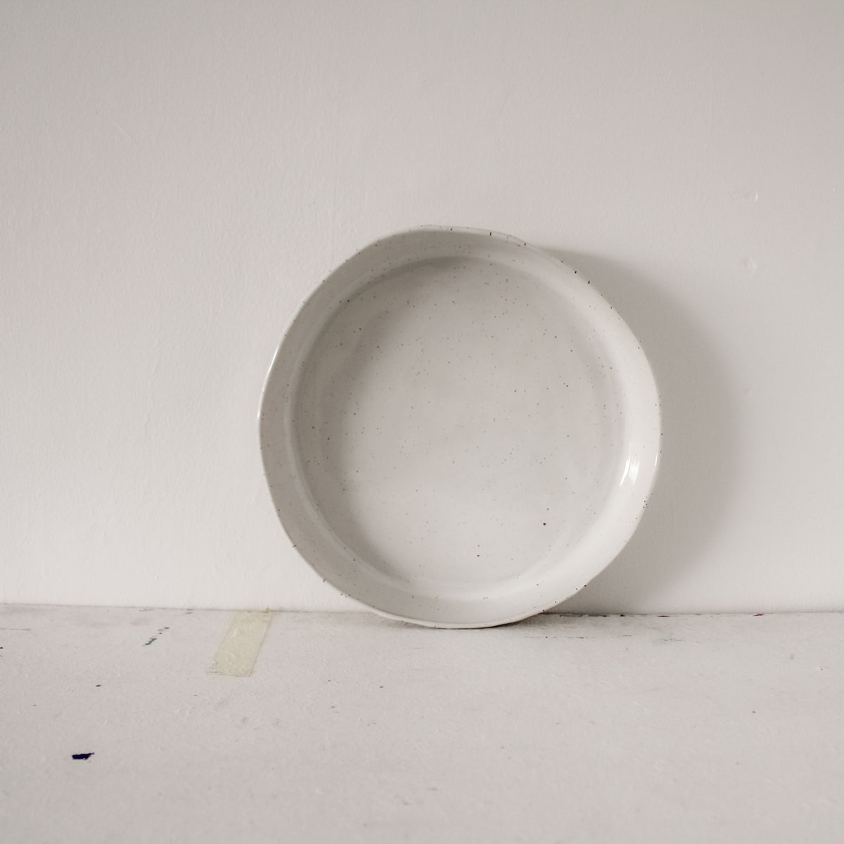 handmade pottery serving dish ~ speckled white