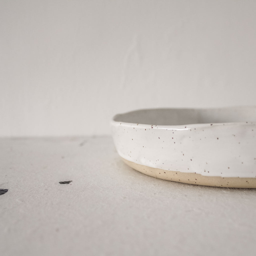 handmade pottery serving dish ~ speckled white