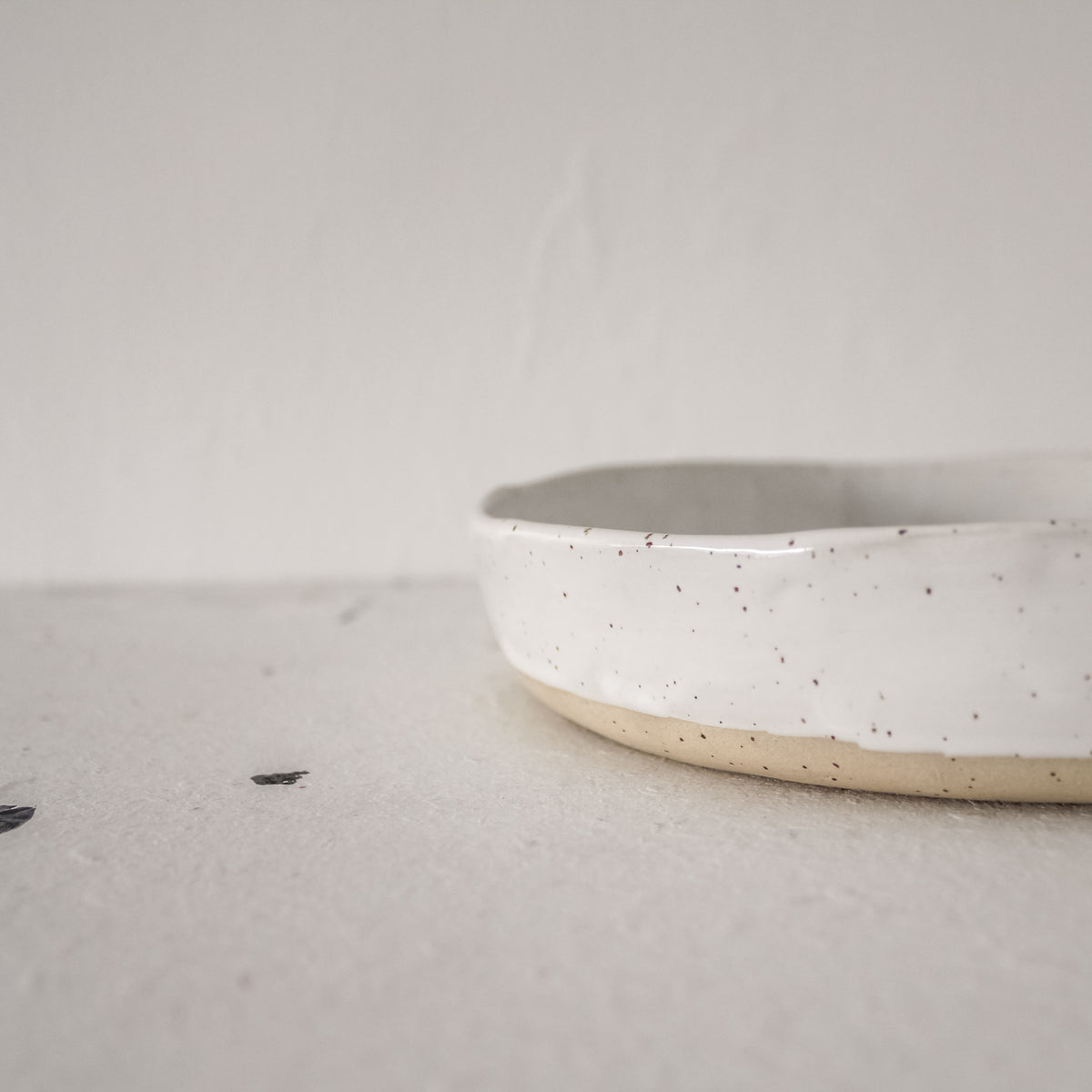 handmade pottery serving dish ~ speckled white